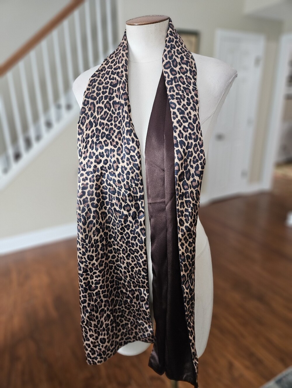 Leopard Print Long Satin Scarf
